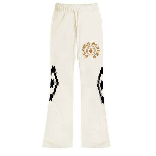 BROWN HEARTS  FLARED PANT - CREAM