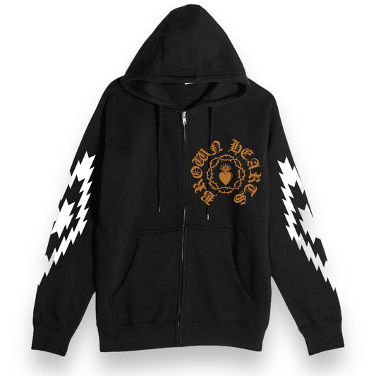 BROWN HEARTS ZIP-UP SWEATER - BLACK