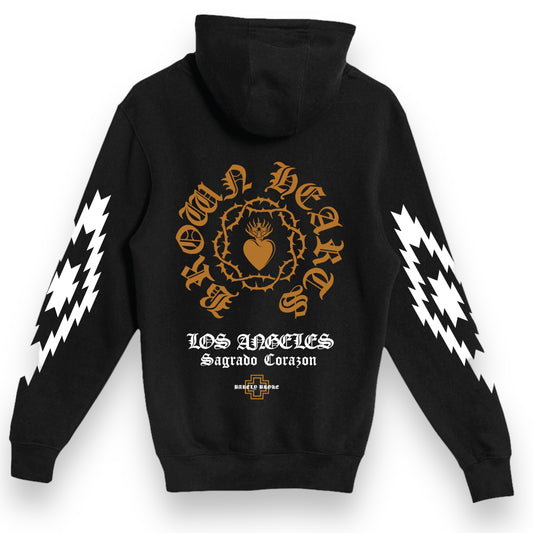 BROWN HEARTS ZIP-UP SWEATER - BLACK