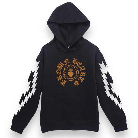 BROWN HEARTS HOODY SWEATER - BLACK