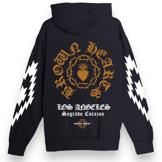 BROWN HEARTS HOODY SWEATER - BLACK