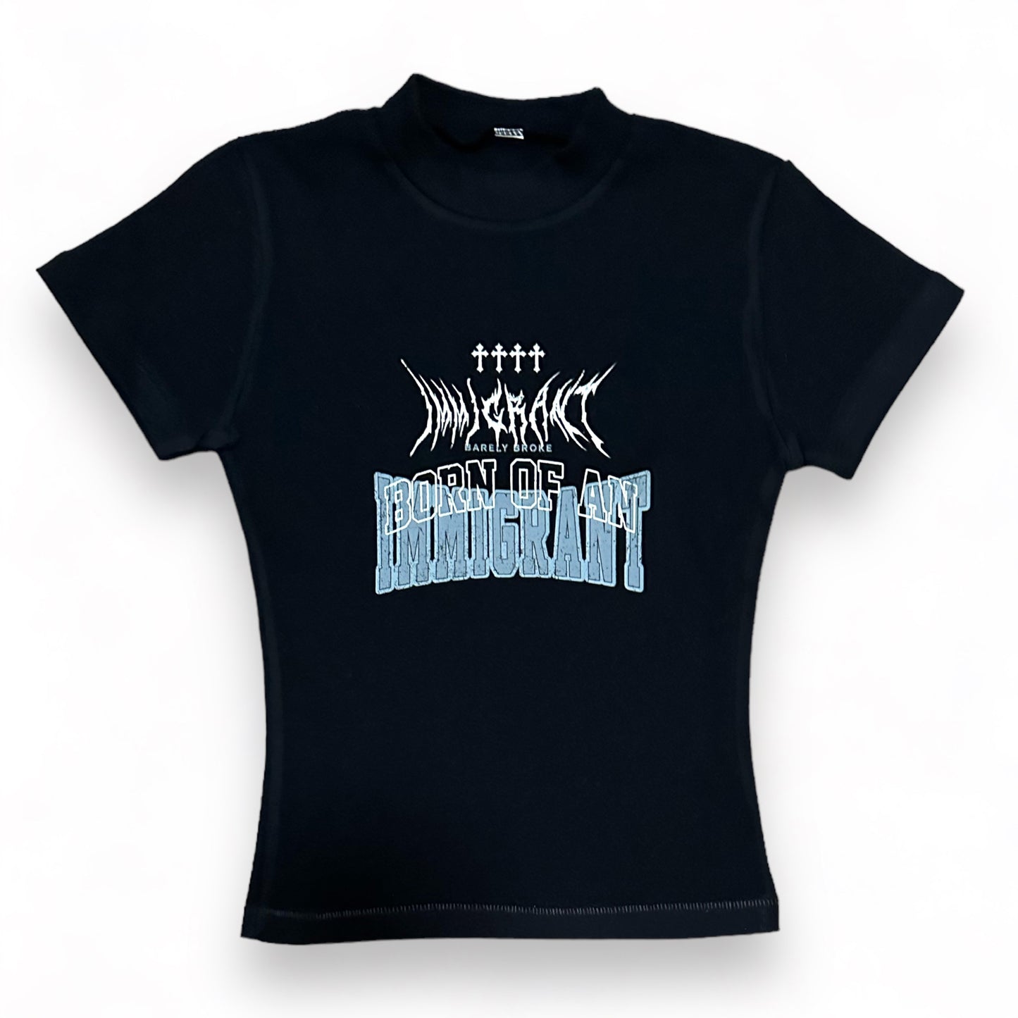 BORN OF AN IMMIGRANT LAST CHAPTER WOMENS TEE  - BLACK